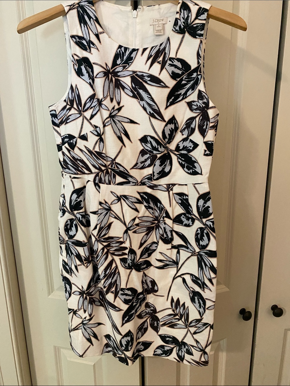 J. Crew White Dress with Black Botanical Print